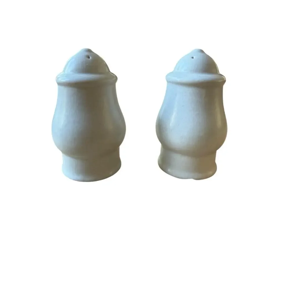 Vintage Stoneware Salt & Pepper Shakers Blue Monogram S P Farmhouse